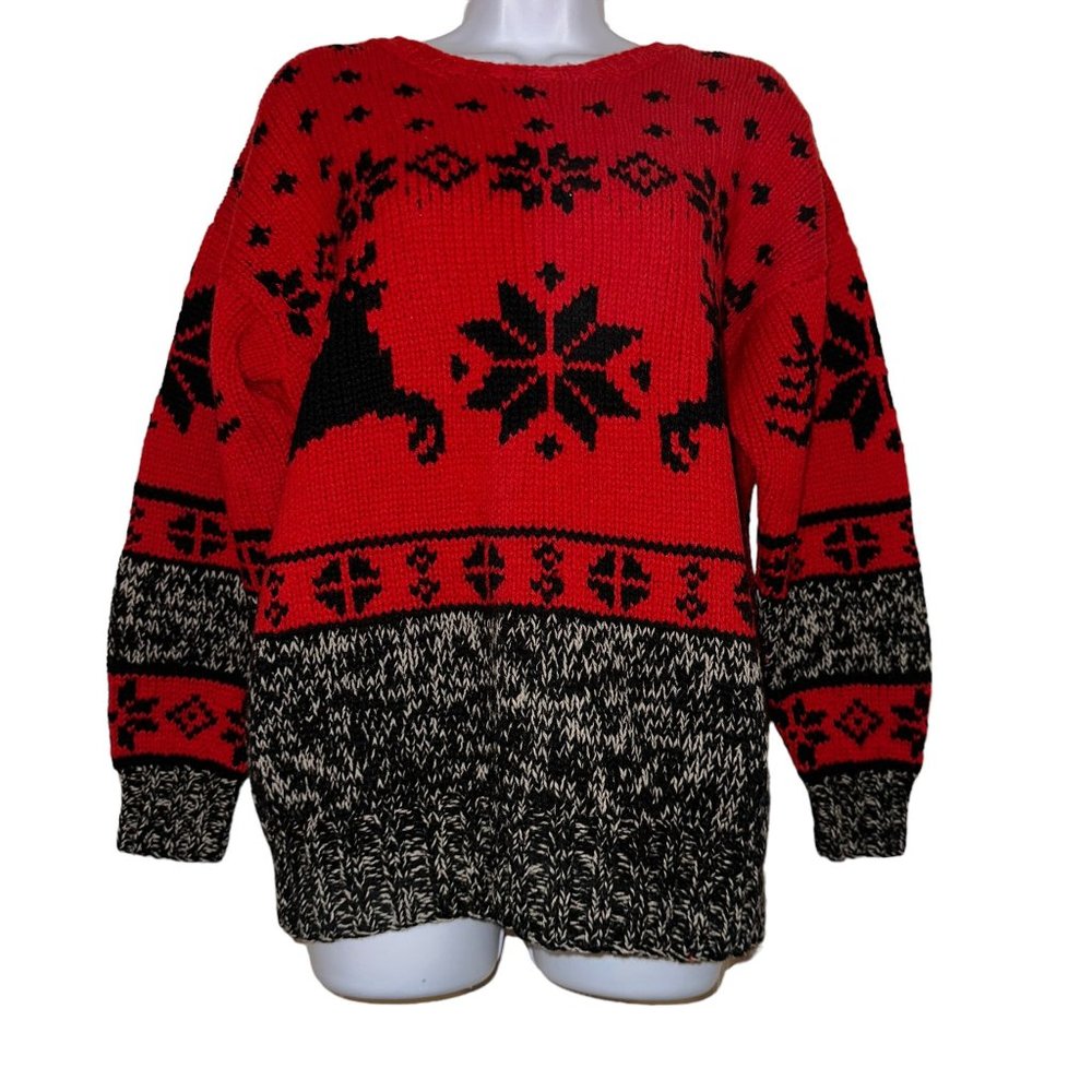Rare Mars Landing Vtg Sweater Womens S Oversized Hand Knit Reindeer Christmas
